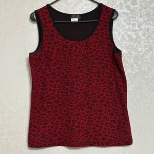 City Girl Nancy Bolen Red Black Leopard Print Textured Sleeveless Tank‎ Top Sz L